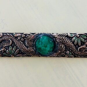 Antique Carved Dragon Brooch with Green Jade Center Stone